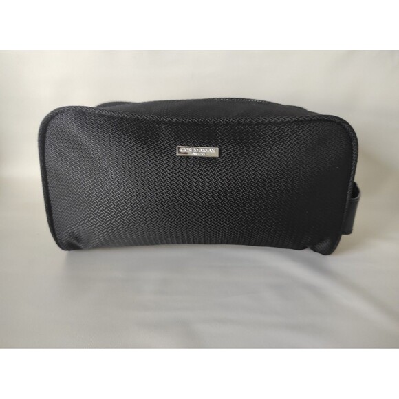 Georgio Armani Black Makeup Bag Nylon Mesh Zip Closure 5" x 10" Logo Tab - Picture 1 of 9
